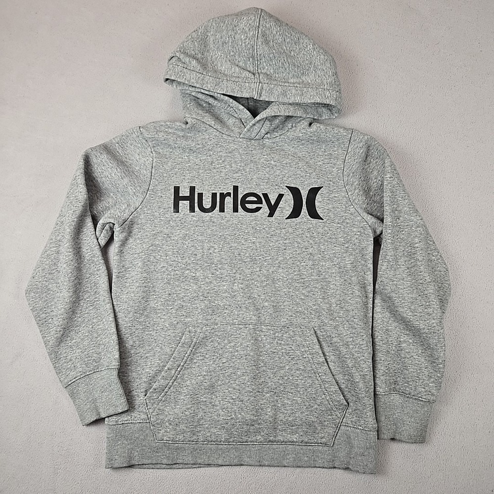Hurley Size MEDIUM 10/12 Pullover Hoodie Boys Gray Surf Skate Logo Sweatshirt
